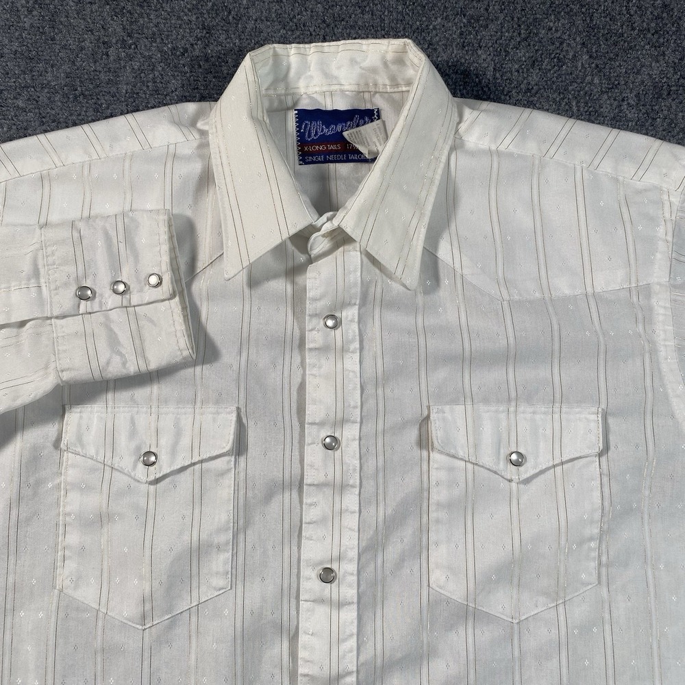 Vintage 90s Wrangler X-Long Tails Pearl Snap Gold Trim Striped Shirt Mens XL